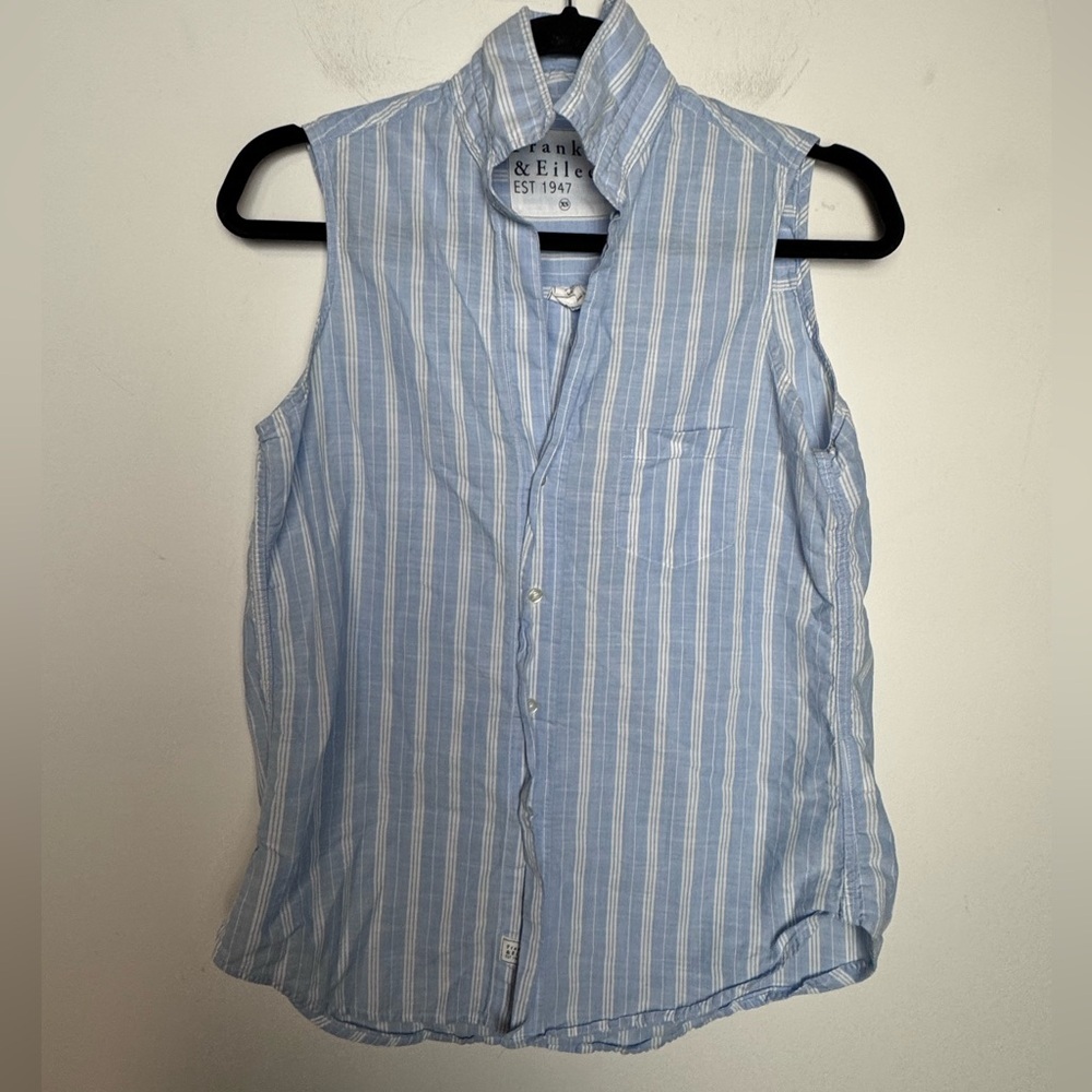 Frank & Eileen Fiona Striped Blue Sleeveless Button Down Top XS - Picture 4 of 11